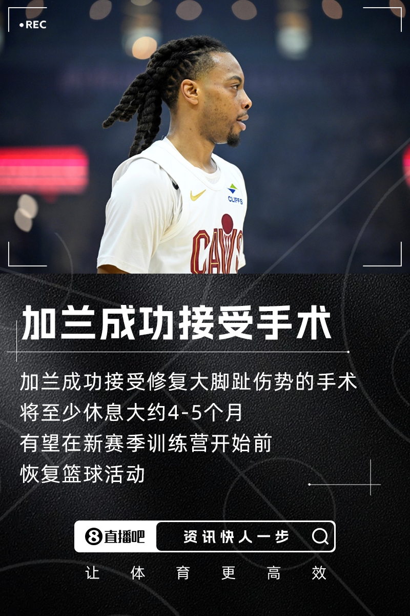 骑士核心后卫加兰接受脚趾手术 赛季报销休战长达五个月